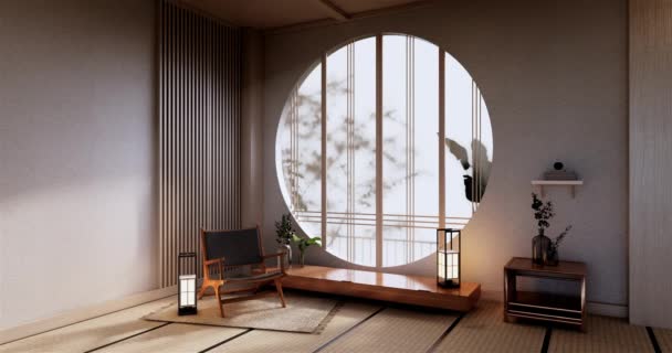Большая Гостиная Роскошном Номере Отеле Японском Стиле Декорации Рендеринг — стоковое видео