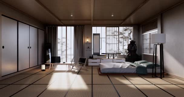 Styl Japonii Duża Część Dzienna Luksusowym Pokoju Lub Hotelu Stylu — Wideo stockowe