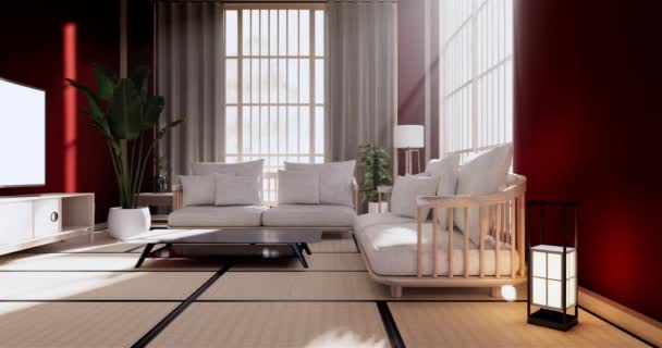 Estilo Japón Gran Sala Estar Habitación Lujo Decoración Estilo Japonés — Vídeo de stock