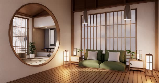Stile Giapponese Grande Zona Giorno Camera Lusso Hotel Stile Giapponese — Video Stock
