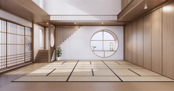 Estilo Japón Gran Sala Estar Habitación Lujo Decoración Estilo Japonés — Vídeos de Stock