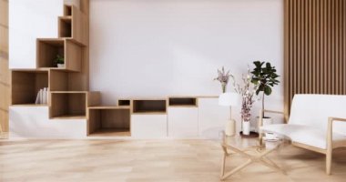 Lüks oda veya otel Japon tarzı dekorasyon Japonya tarzı Büyük yaşam alanı.3d render