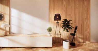 Lüks oda veya otel Japon tarzı dekorasyon Japonya tarzı Büyük yaşam alanı.3d render