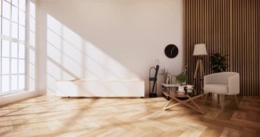 Lüks oda veya otel Japon tarzı dekorasyon Japonya tarzı Büyük yaşam alanı.3d render