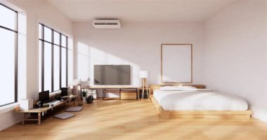 Lüks oda veya otel Japon tarzı dekorasyon Japonya tarzı Büyük yaşam alanı.3d render