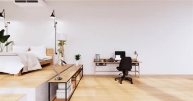 Lüks oda veya otel Japon tarzı dekorasyon Japonya tarzı Büyük yaşam alanı.3d render