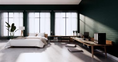 Lüks oda veya otel Japon tarzı dekorasyon Japonya tarzı Büyük yaşam alanı.3d render