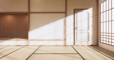 Lüks oda veya otel Japon tarzı dekorasyon Japonya tarzı Büyük yaşam alanı.3d render