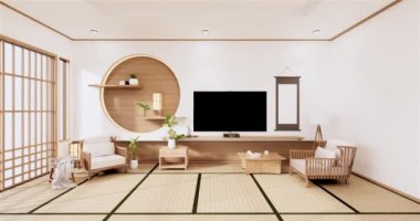 Big living area in luxury room or hotel japanese style decoration.3D rendering