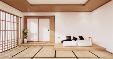 Big living area in luxury room or hotel japanese style decoration.3D rendering