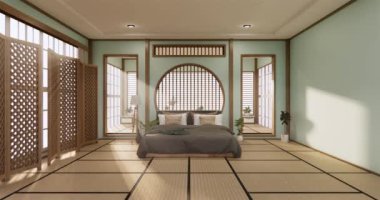 Big living area in luxury room or hotel japanese style decoration.3D rendering