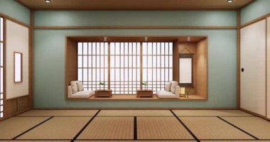 Big living area in luxury room or hotel japanese style decoration.3D rendering