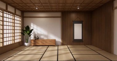 Big living area in luxury room or hotel japanese style decoration.3D rendering