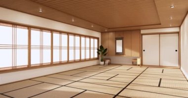 Big living area in luxury room or hotel japanese style decoration.3D rendering