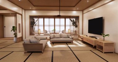 Big living area in luxury room or hotel japanese style decoration.3D rendering