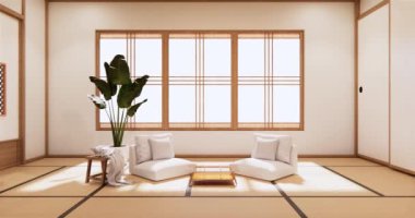 Big living area in luxury room or hotel japanese style decoration.3D rendering