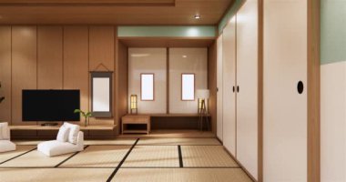 Big living area in luxury room or hotel japanese style decoration.3D rendering