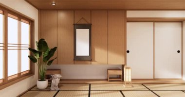 Big living area in luxury room or hotel japanese style decoration.3D rendering