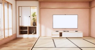 Big living area in luxury room or hotel japanese style decoration.3D rendering