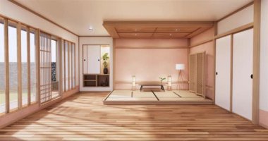 Big living area in luxury room or hotel japanese style decoration.3D rendering