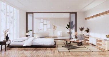 Big living area in luxury room or hotel japanese style decoration.3D rendering
