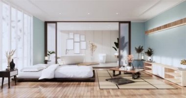 Big living area in luxury room or hotel japanese style decoration.3D rendering