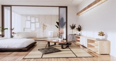 Big living area in luxury room or hotel japanese style decoration.3D rendering