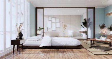 Big living area in luxury room or hotel japanese style decoration.3D rendering