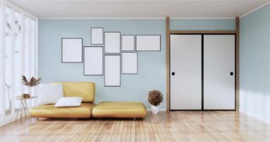 Big living area in luxury room or hotel japanese style decoration.3D rendering