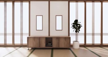 Big living area in luxury room or hotel japanese style decoration.3D rendering