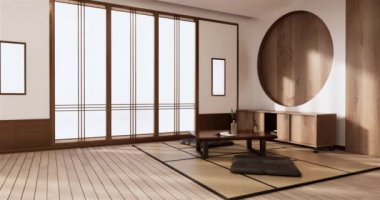 Big living area in luxury room or hotel japanese style decoration.3D rendering