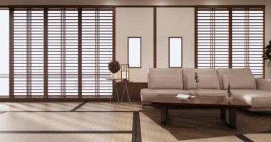 Big living area in luxury room or hotel japanese style decoration.3D rendering