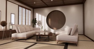 Big living area in luxury room or hotel japanese style decoration.3D rendering