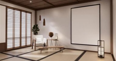 Big living area in luxury room or hotel japanese style decoration.3D rendering