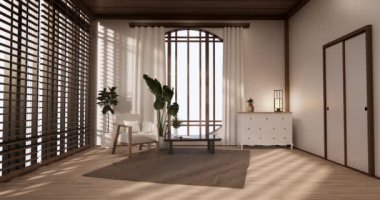 Big living area in luxury room or hotel japanese style decoration.3D rendering