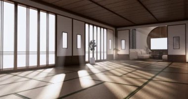 Big living area in luxury room or hotel japanese style decoration.3D rendering