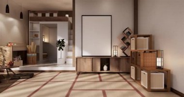 Big living area in luxury room or hotel japanese style decoration.3D rendering