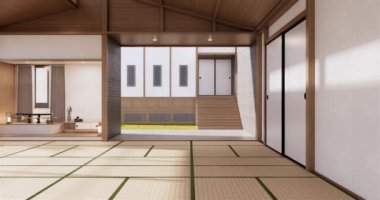 Big living area in luxury room or hotel japanese style decoration.3D rendering