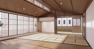 Big living area in luxury room or hotel japanese style decoration.3D rendering