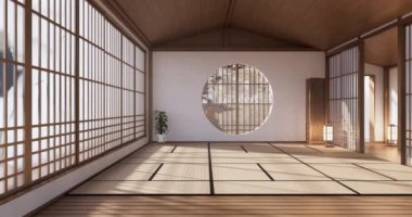 Big living area in luxury room or hotel japanese style decoration.3D rendering