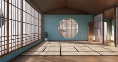 Big living area in luxury room or hotel japanese style decoration.3D rendering