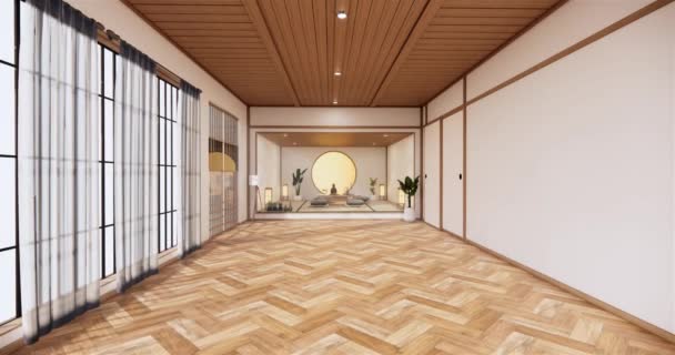 Estilo Japón Gran Sala Estar Habitación Lujo Decoración Estilo Japonés — Vídeo de stock