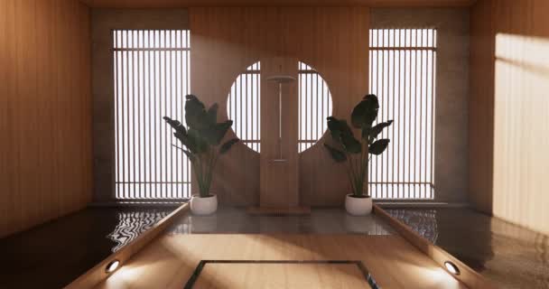 Japão Estilo Grande Sala Estar Quarto Luxo Hotel Estilo Japonês — Vídeo de Stock