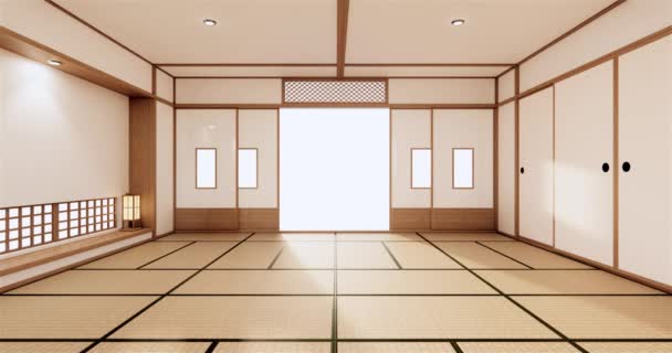 Μεγάλο Σαλόνι Πολυτελές Δωμάτιο Ξενοδοχείο Ιαπωνικό Στυλ Διακόσμησης Απόδοση — Αρχείο Βίντεο