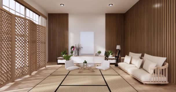 Big Living Area Luxury Room Hotel Japanese Style Decoration Rendering — Stockvideo