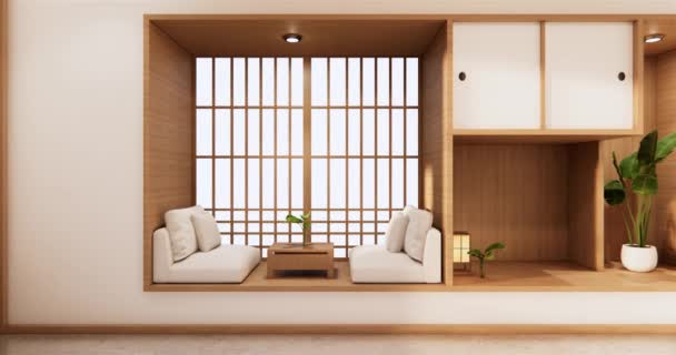 Big Living Area Luxury Room Hotel Japanese Style Decoration Rendering — Stock videók