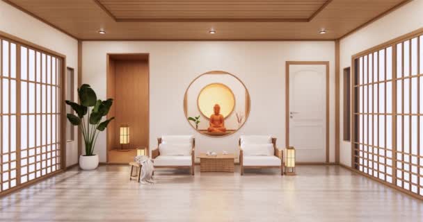 Big Living Area Luxury Room Hotel Japanese Style Decoration Rendering — Stok video
