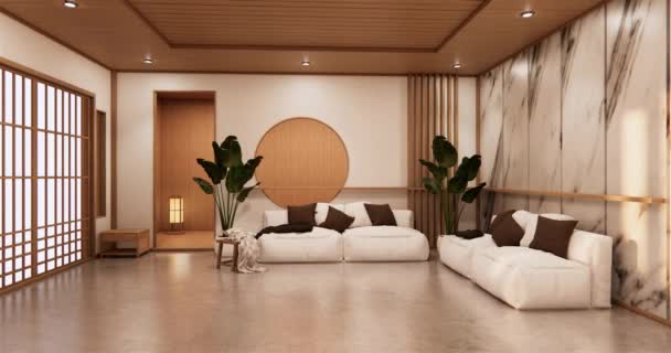Big Living Area Luxury Room Hotel Japanese Style Decoration Rendering — Vídeo de stock