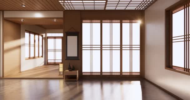 Велика Вітальня Розкішному Номері Або Готелі Японського Стилю Прикраси Рендеринга — стокове відео