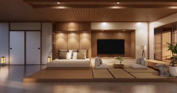 Big Living Area Luxury Room Hotel Japanese Style Decoration Rendering — Stockvideo